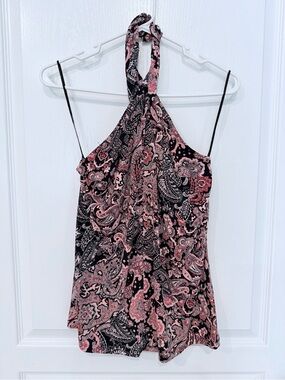 Michael Kors Black & Pink Paisley Halter Top
